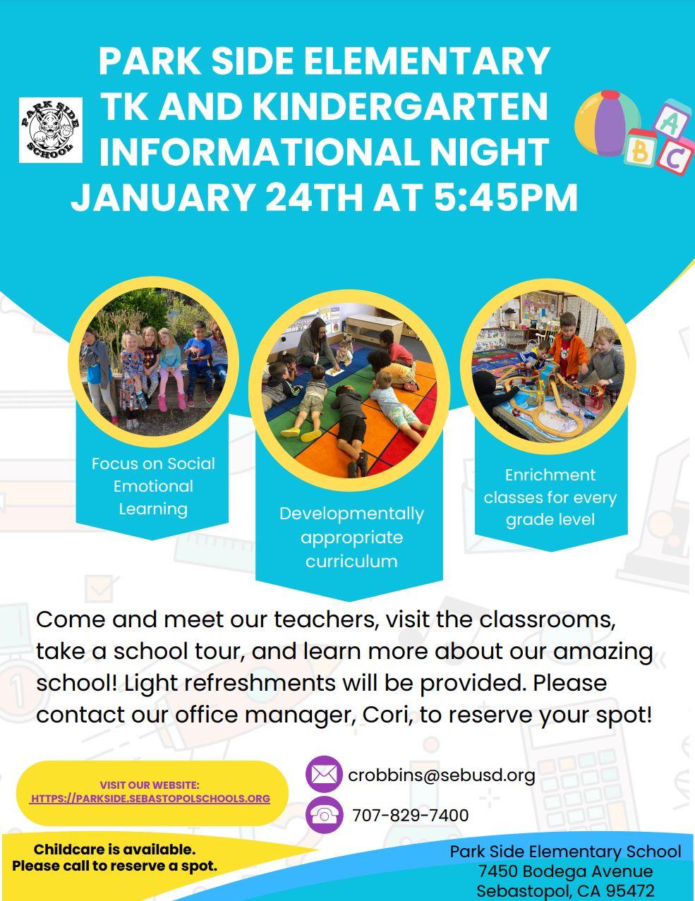 TK and Kindergarten Info Night - 1/24/24